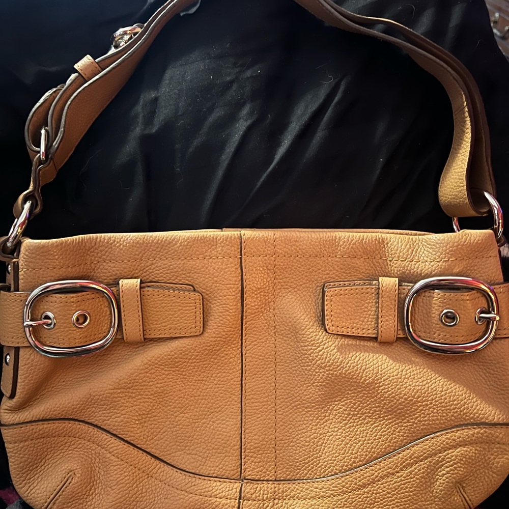 Coach Tan Leather Shoulder Bag with Silver Accents
